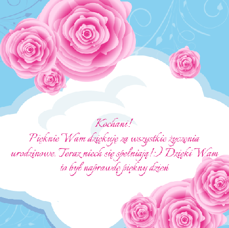 Błękitna kartka z różami i podziękowaniami za życzenia